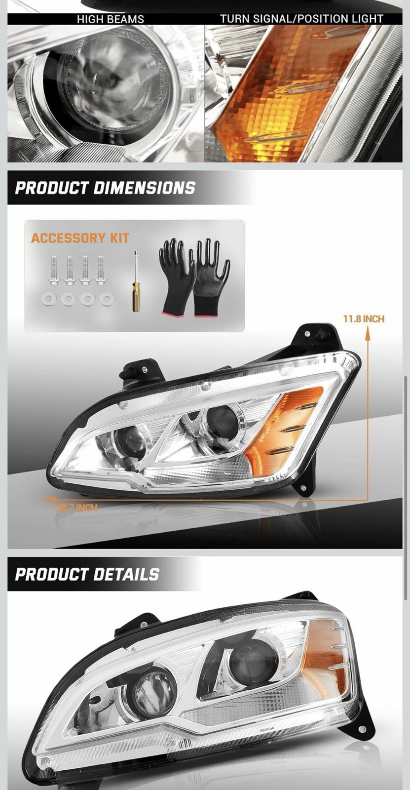 Fit for 2011-2023 Peterbilt model UT-P59-0009,Truck Projector Headlight Pair/Set