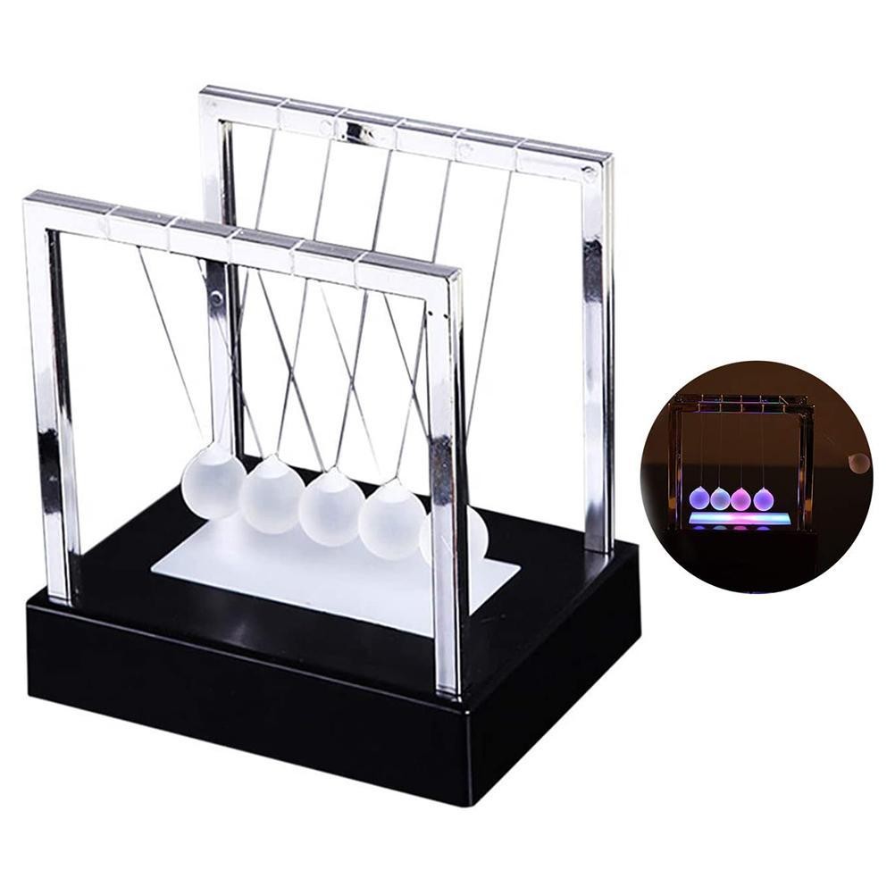 Newtons Cradle Fun Balance Balls Physics Science Desk Toy LED Light Home Decor