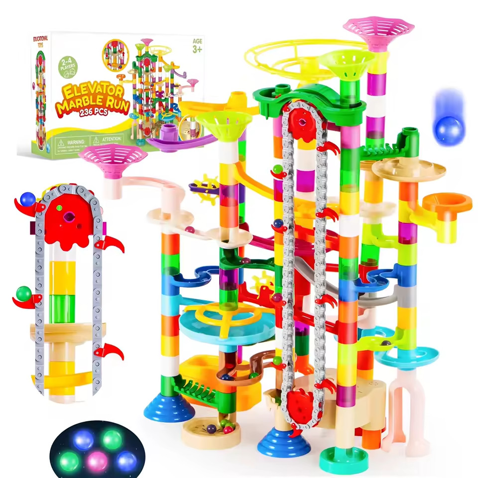 236 Pcs Glowing Marble Run with Motorized Elevator Construction Building Blocks