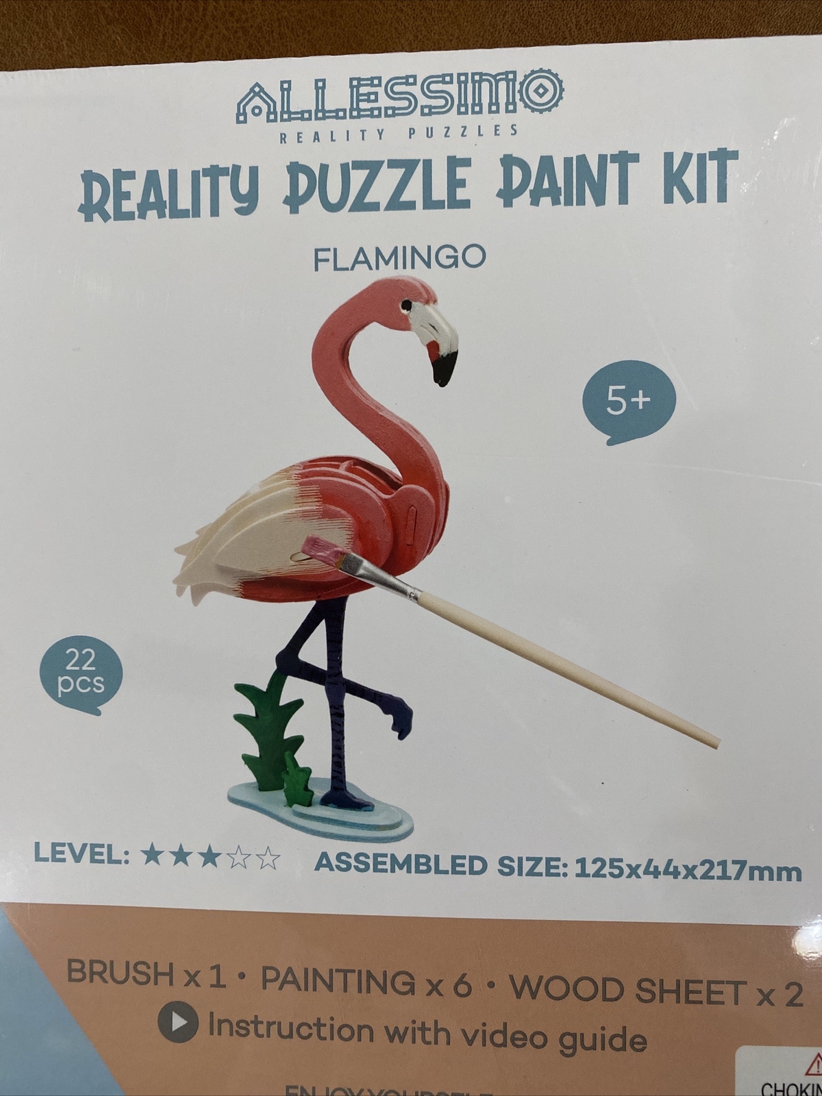 Allessimo Create & Paint Wooden 3D Pink Flamingo Level 3 Reality Puzzles 22pcs