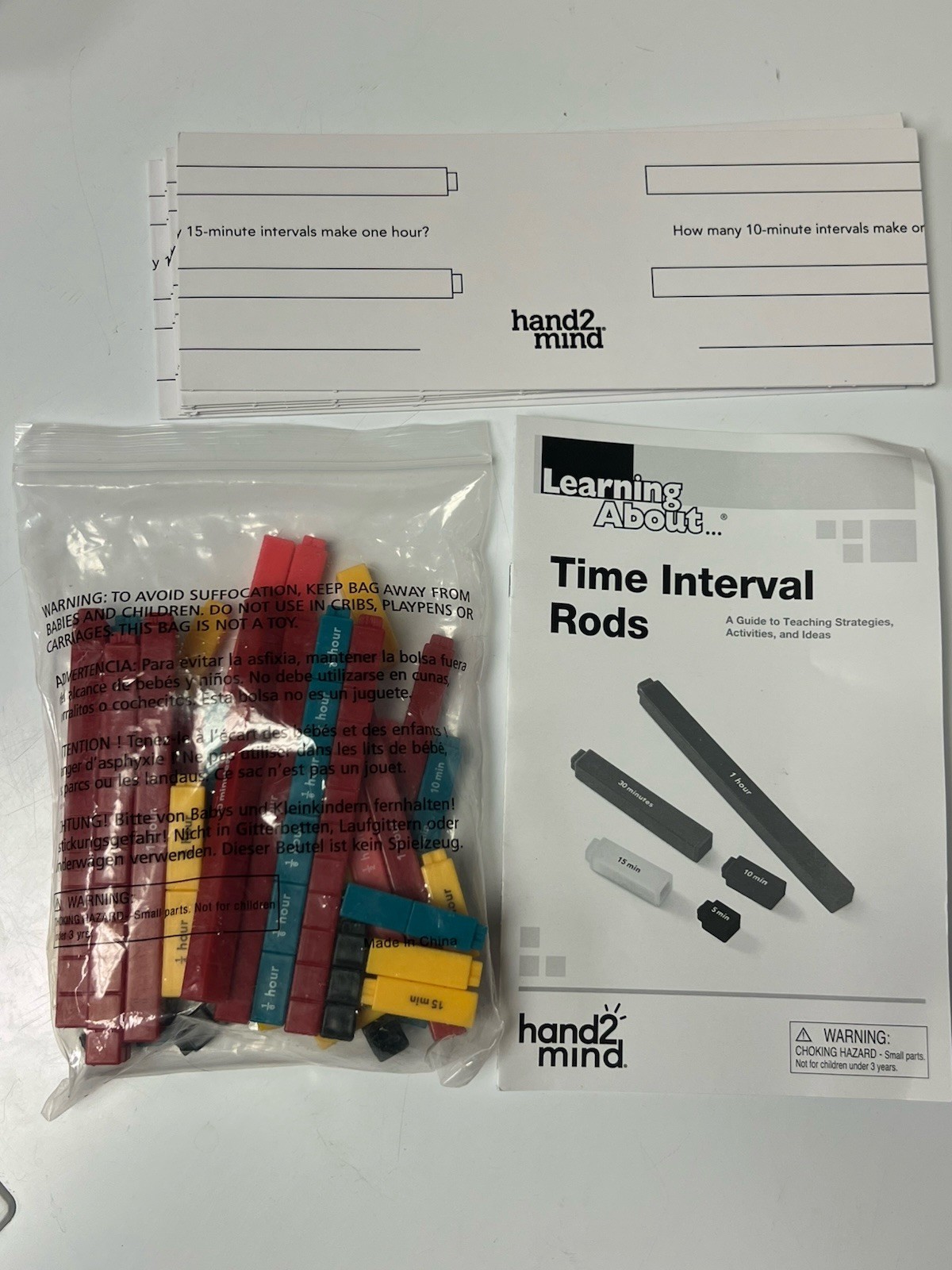 Learn to Tell Time Hand2Mind Elapsed Time Rods Set of 74 Color Coded 6 Work Mats
