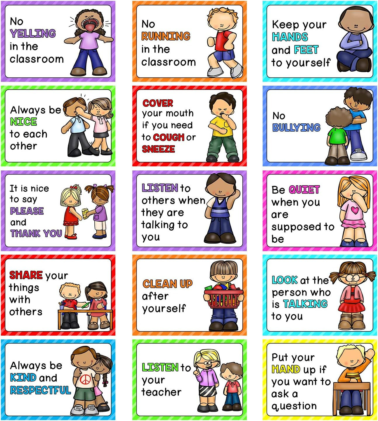 Zwttey 15 Pcs A4 Size Classroom Rules Educational Posters for Preschool, Homesho