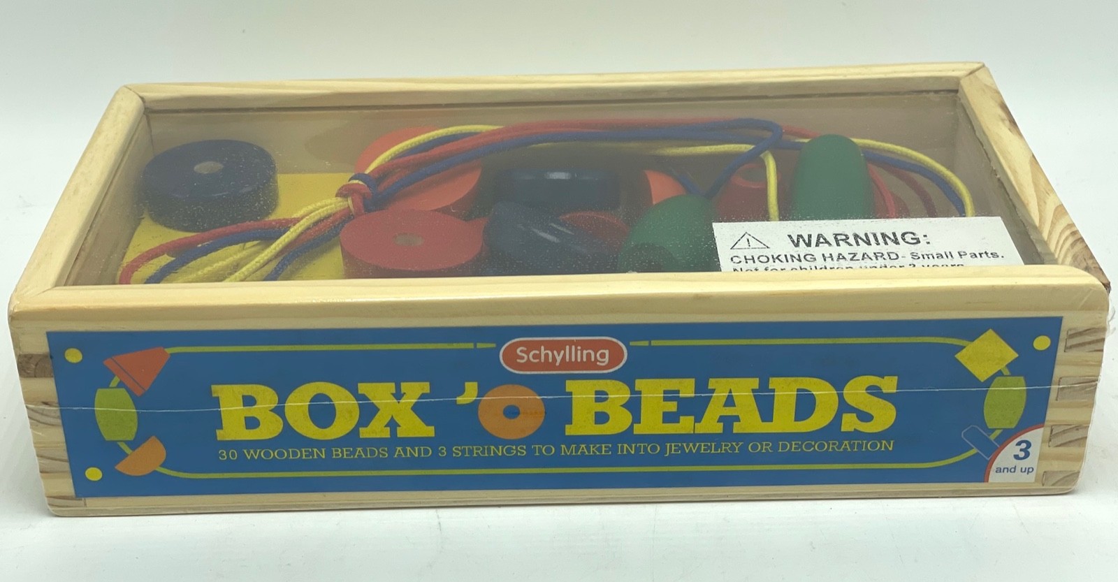 Schylling Box O’ Beads Wooden Bead Set 30 Beads + Strings Developmental Toddler