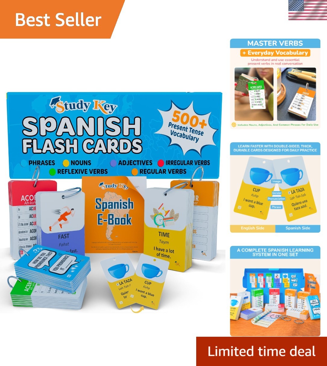 500+ Spanish Vocabulary Flash Cards for Adults & Kids Ages 15+ – Verb Conjuga…