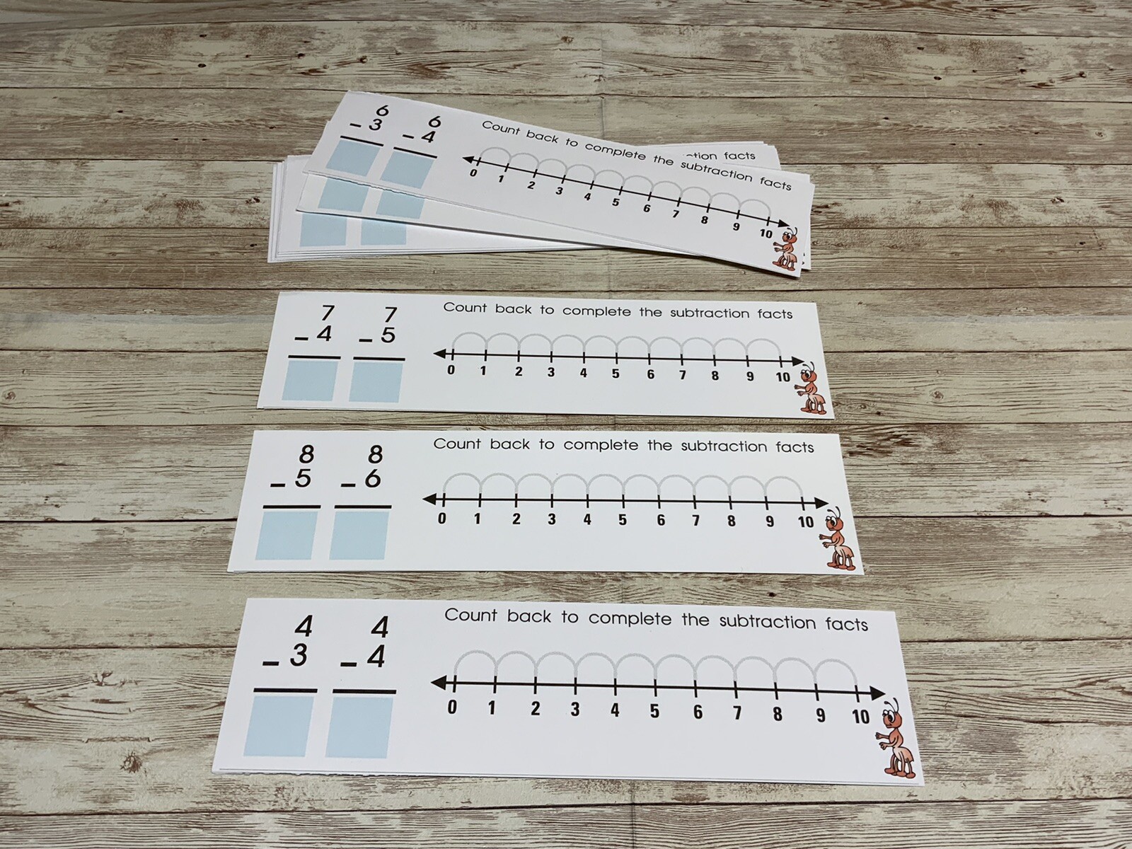 Count Back Subtraction- Math Center – Dry Erase – 30 Laminated Activity Cards