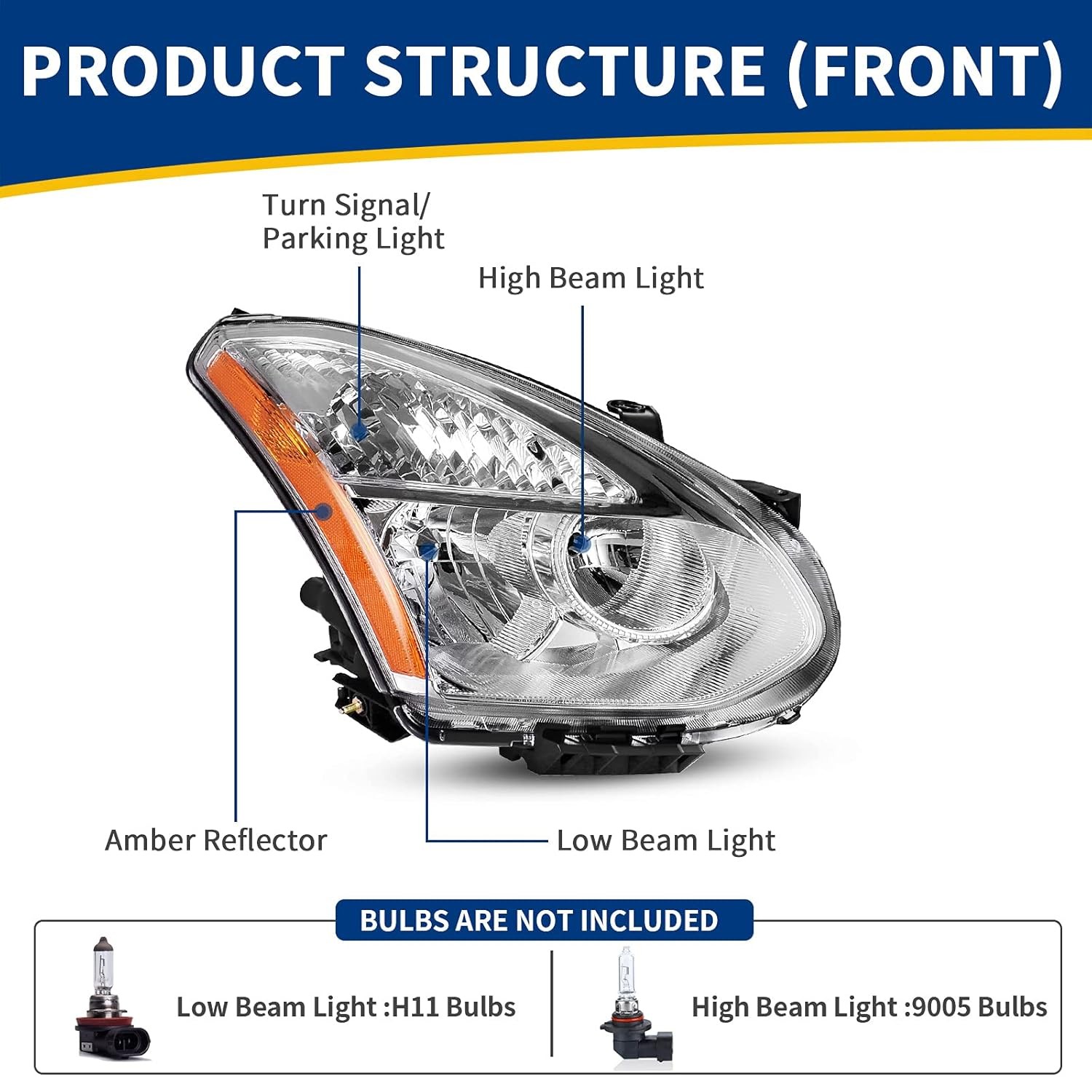 AUTOSAVER88 Headlight Assembly Compatible with 2008-2013 Rogue Chrome Housing Am