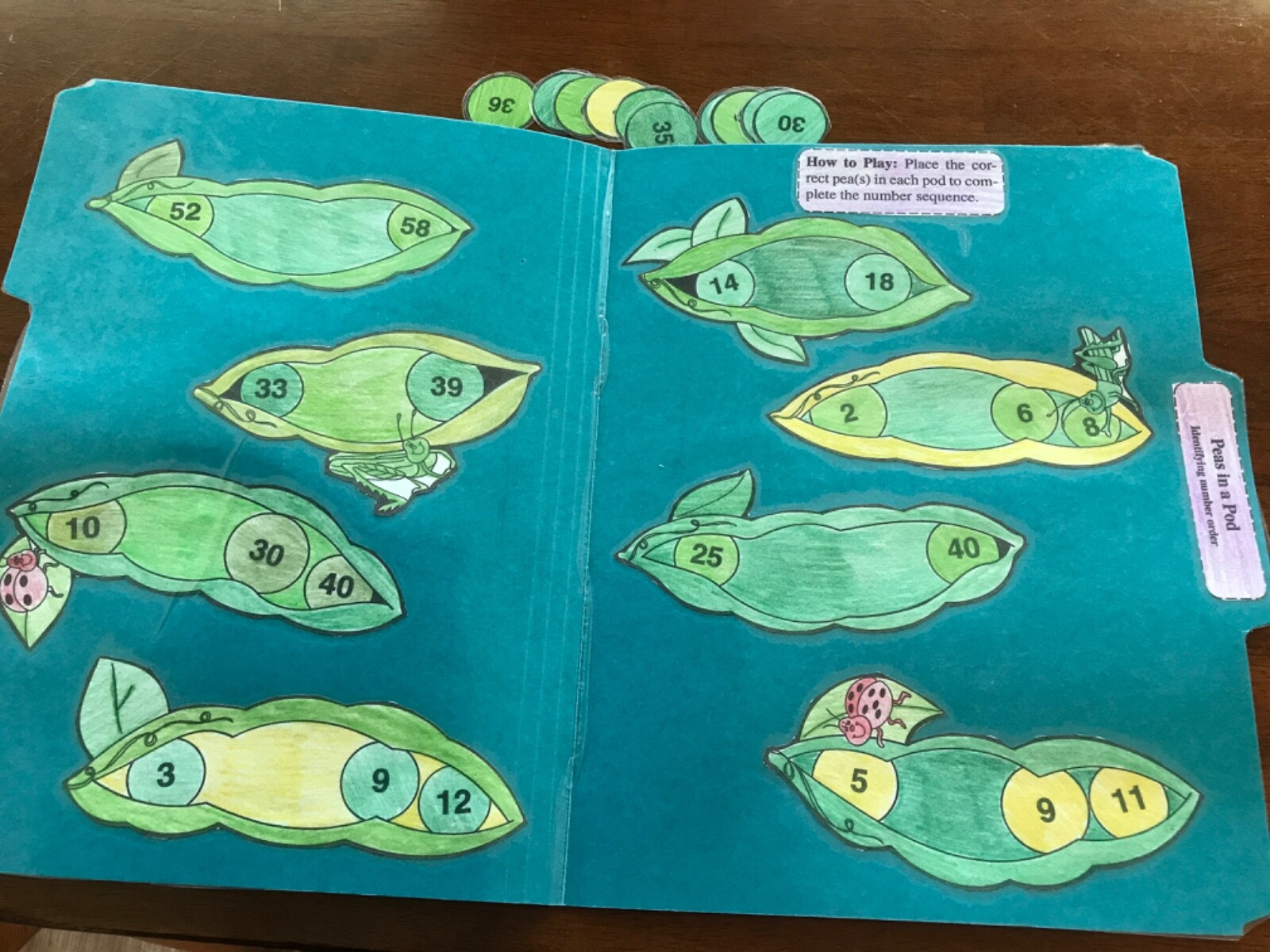 Peas in a Pod! Number Order 2nd Grade math file folder game teacher