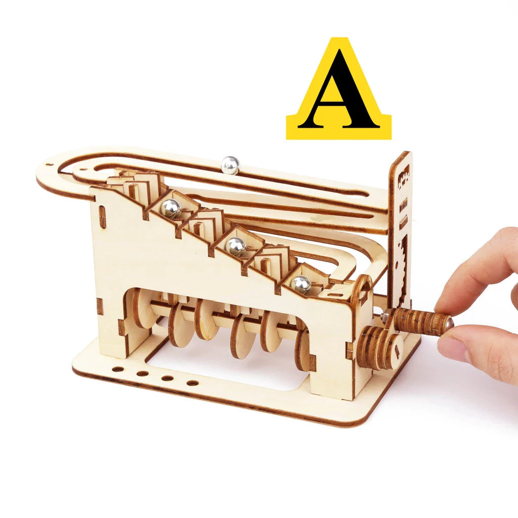 3D Wooden Puzzle Marble Run Roller Coaster Mechanical Model DIY Assembly Kit Toy