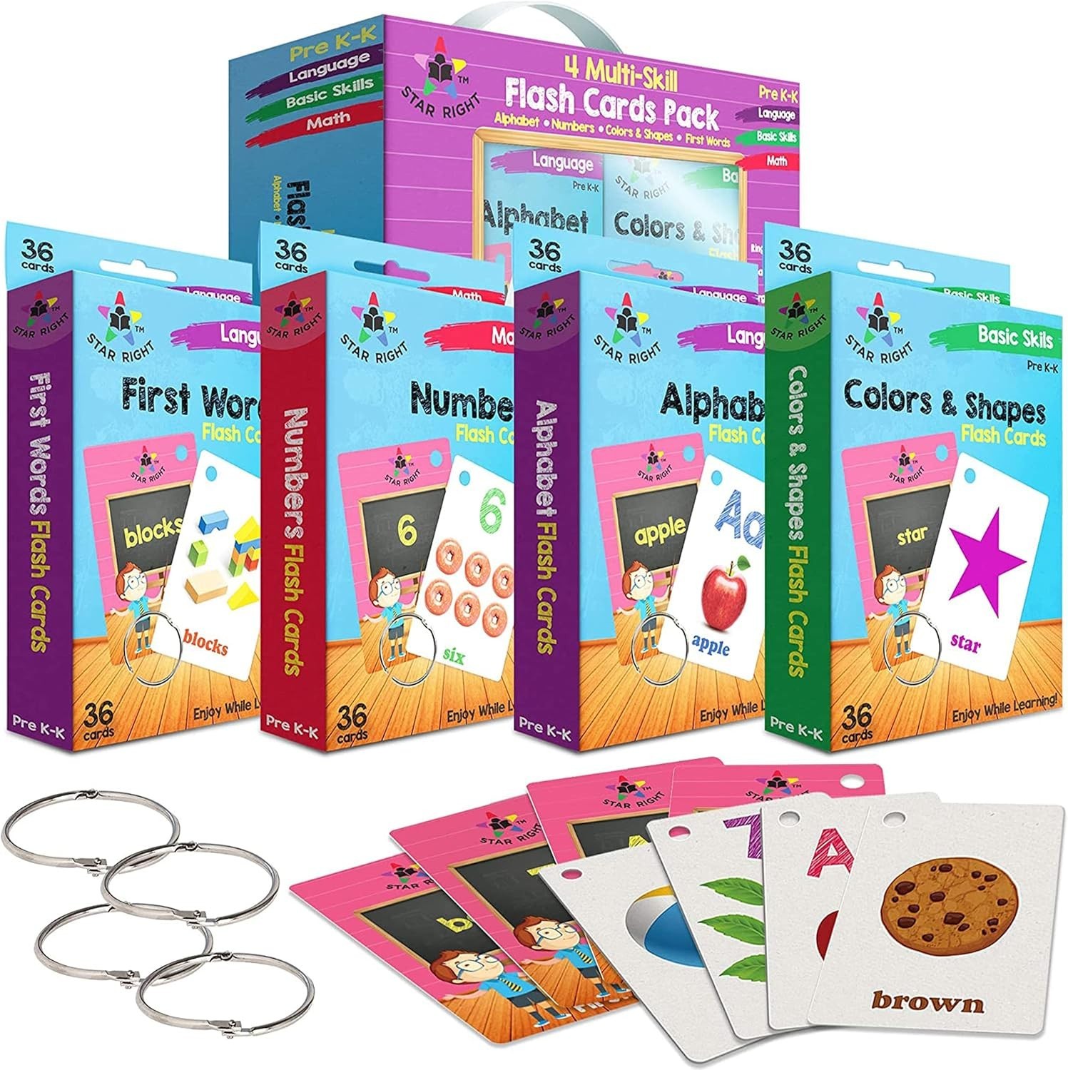Flash Cards Set of 4 – Numbers, Alphabets, First Words, Colors & Shapes – Val…