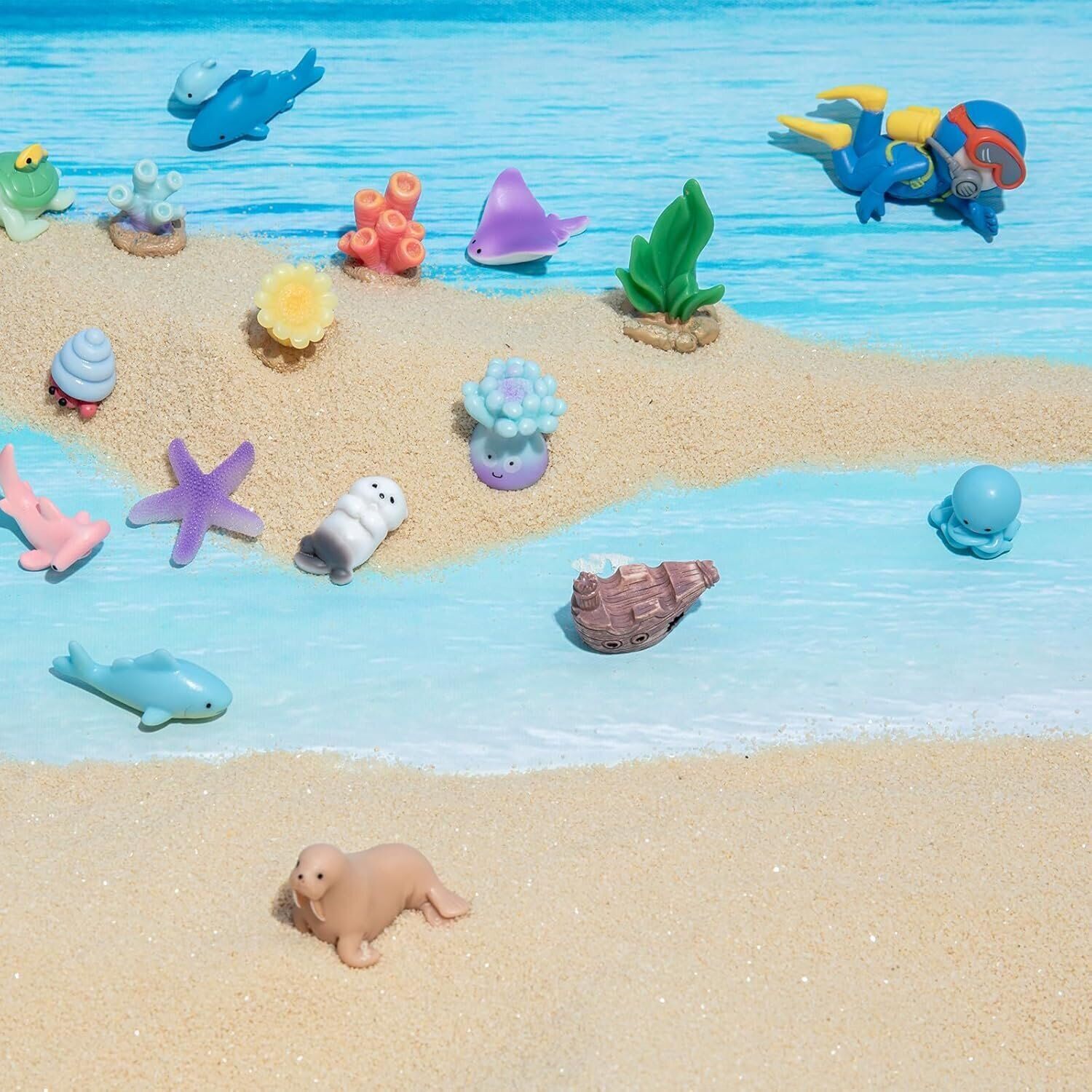 -25PCS Mini Diver Marine Animal Resin Set, Statue Decoration