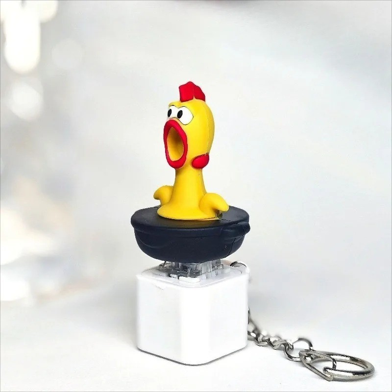 Funny Screaming Chicken Keychain Sound Light Press Button Fidget Toy Gift
