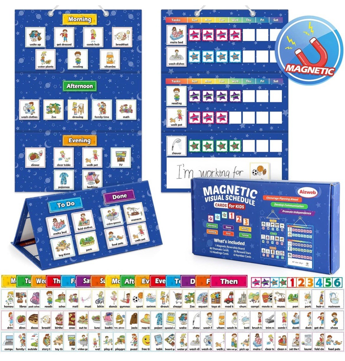 Aizweb Visual Schedule for Kid Chore Chart,Magnetic Morning Bedtime Routine