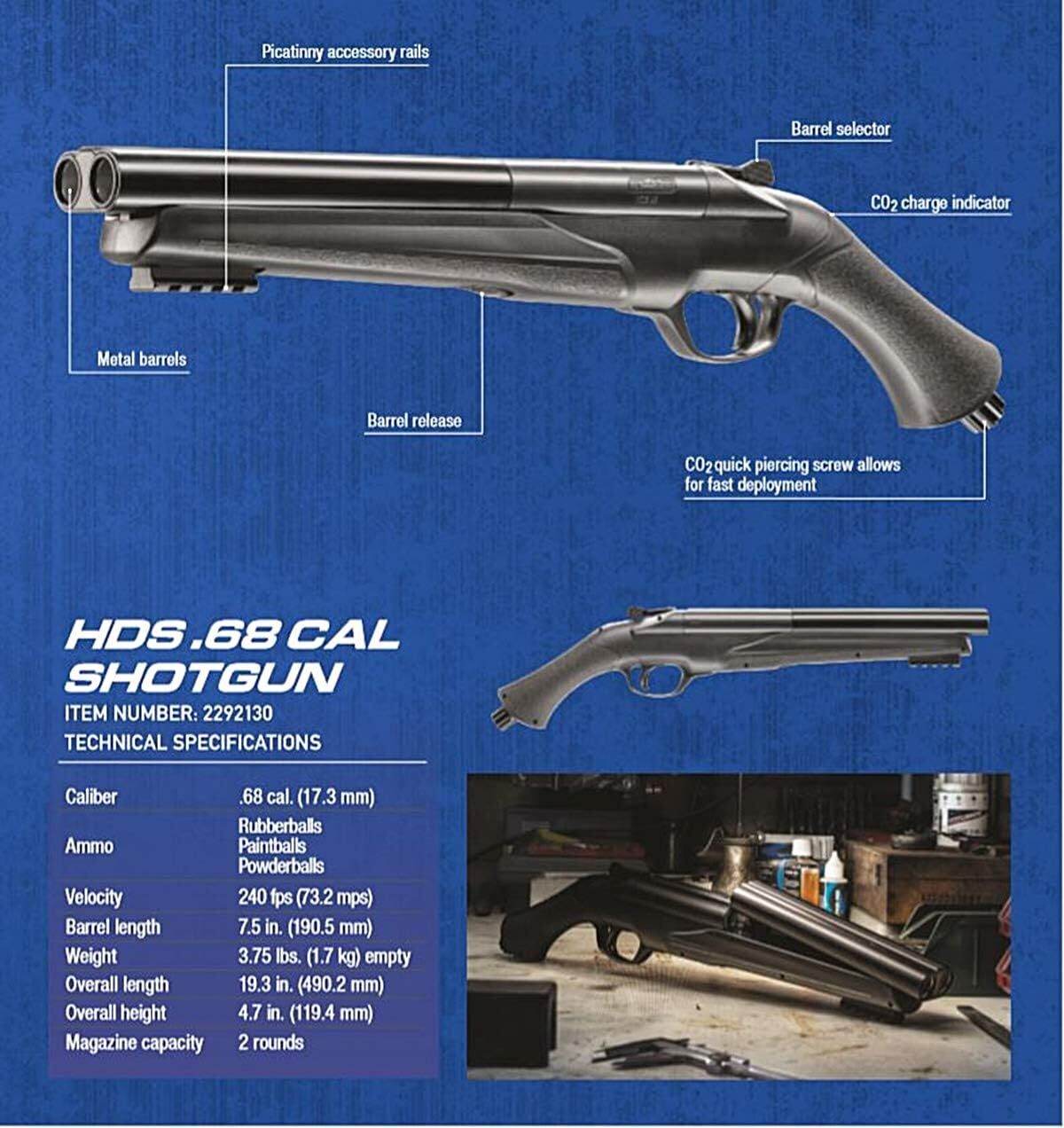 Umarex T4E HDS Shotgun .68 Caliber Training Pistol Paintball Gun Marker ,