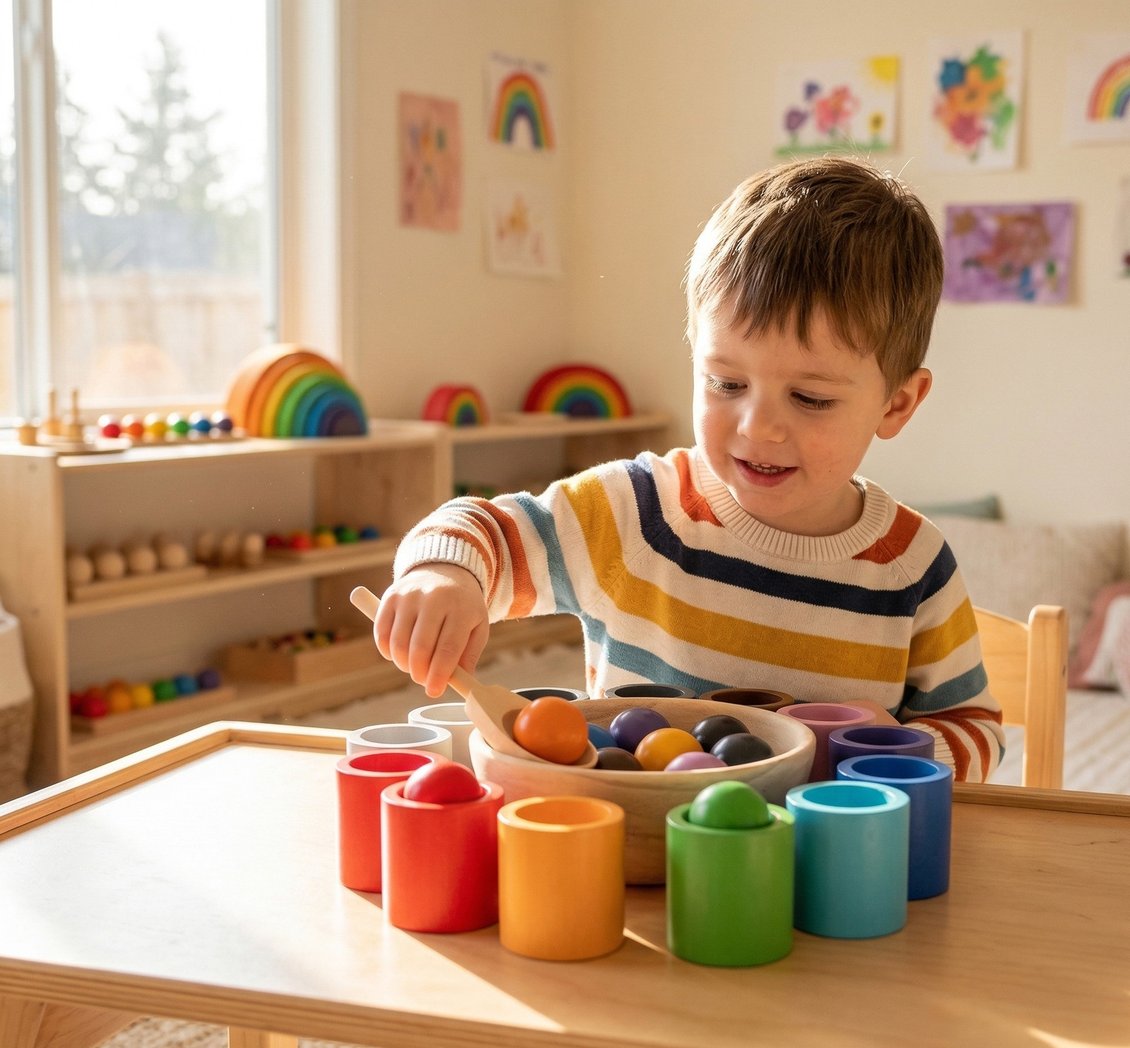 12-Color Montessori Balls in Cup Sorting Set