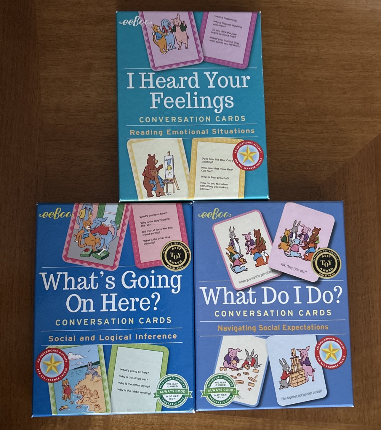 NEW Eeboo Converstion Cards Social, Emotional, & Logical Skills Lot of 3 Sealed