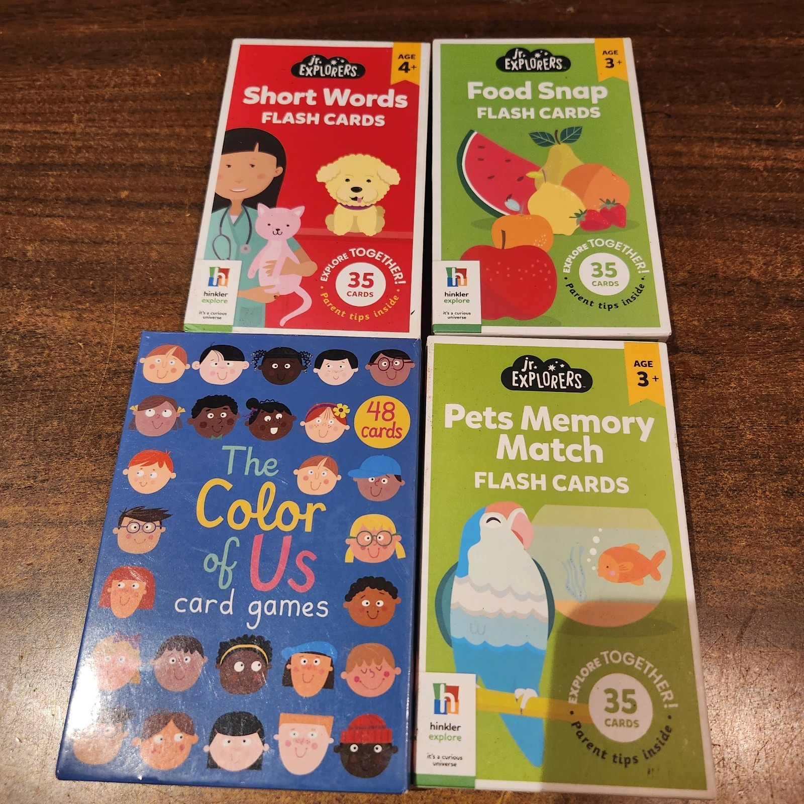 4 -Hinkler jr. Explorers Flash Cards, Pets Memory, Short Words, Food & Color