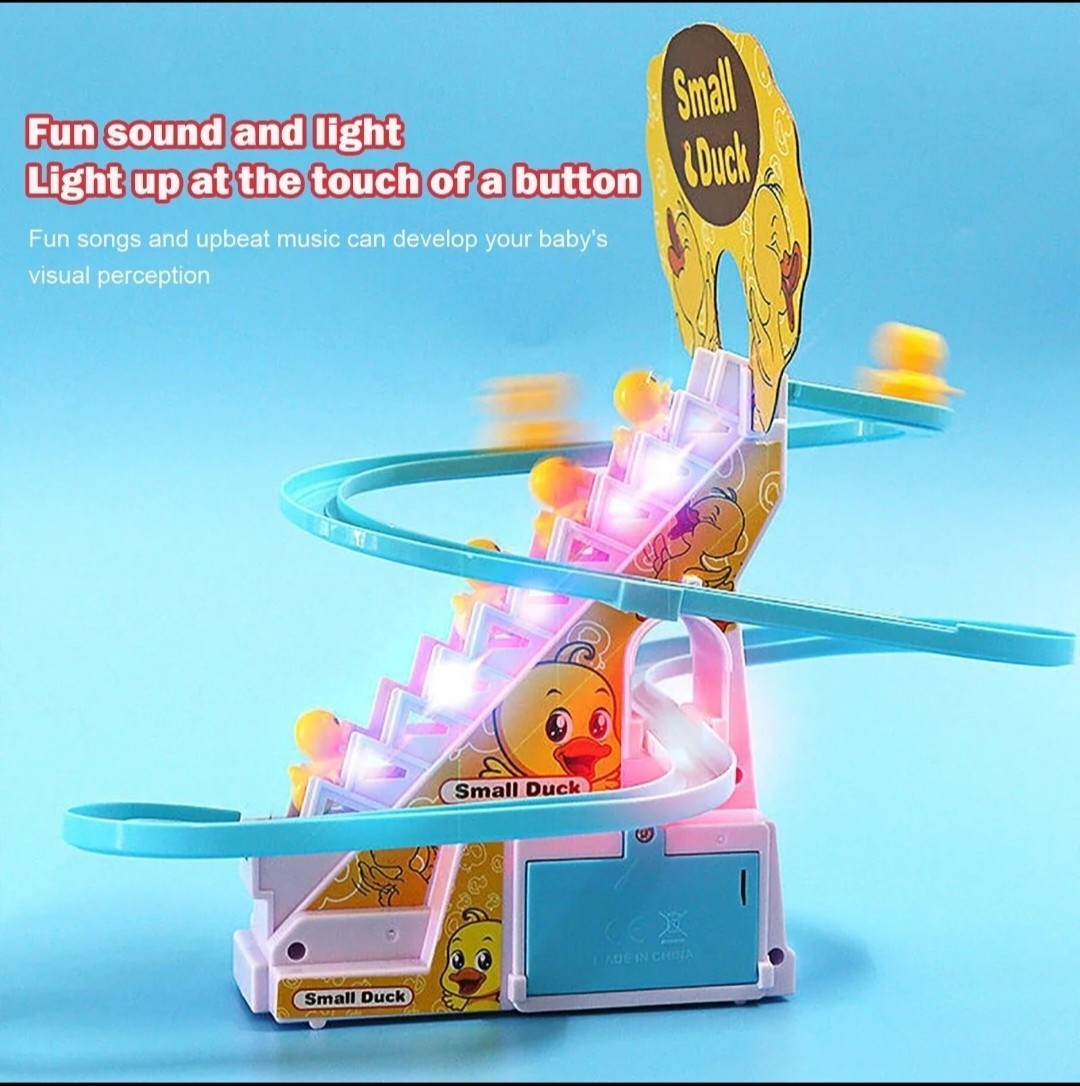 Electric Duck Climbing Stair Toy with Music & Lights | Includes 3 Mini Ducks | F