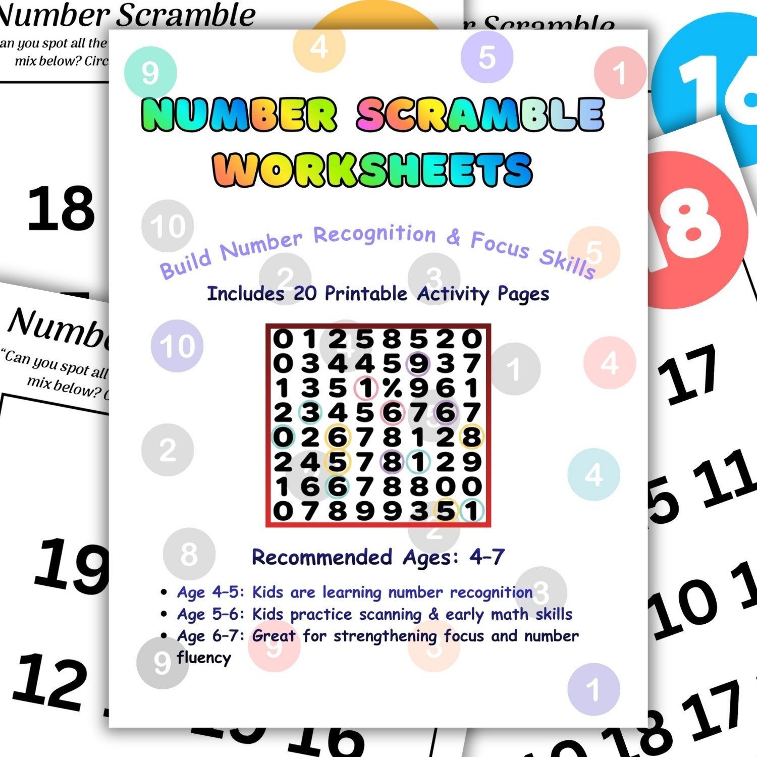 20 Number Scramble Worksheets for Kids | Number Hunt Activity Pages
