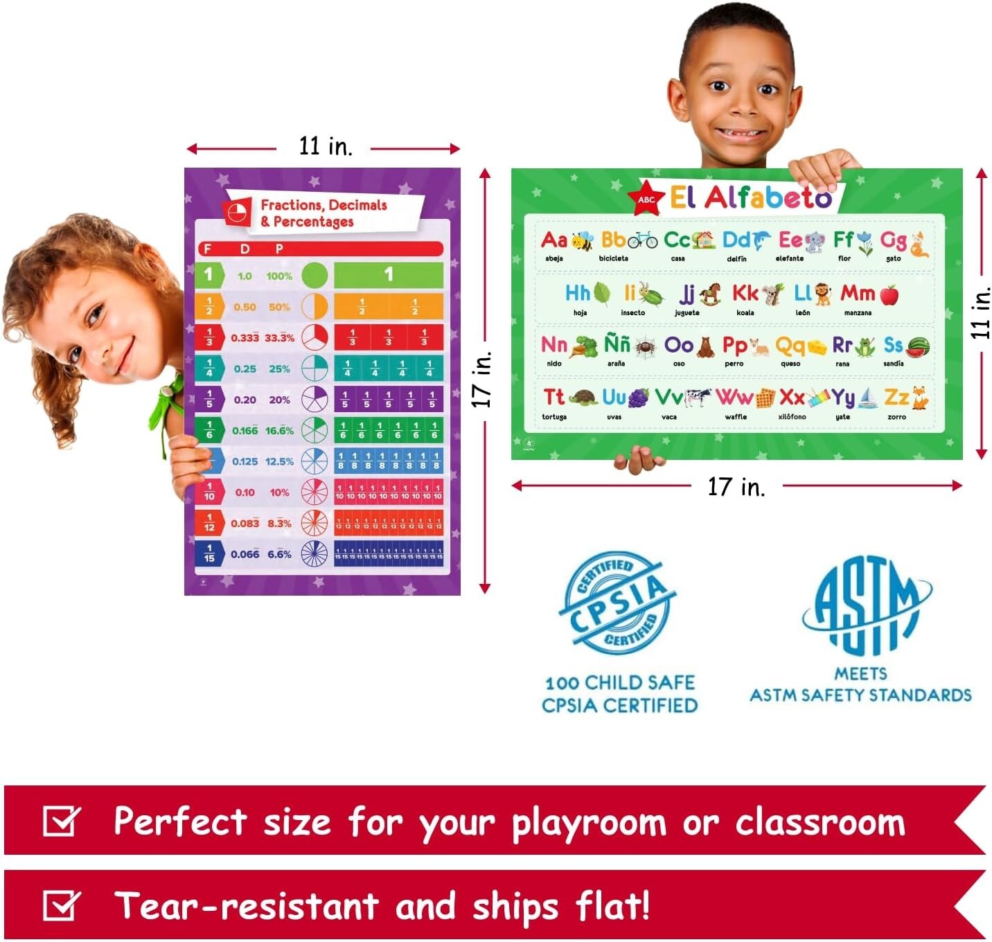 Multifunctional 32 Educational Posters for Children – 17×11 for Home & School