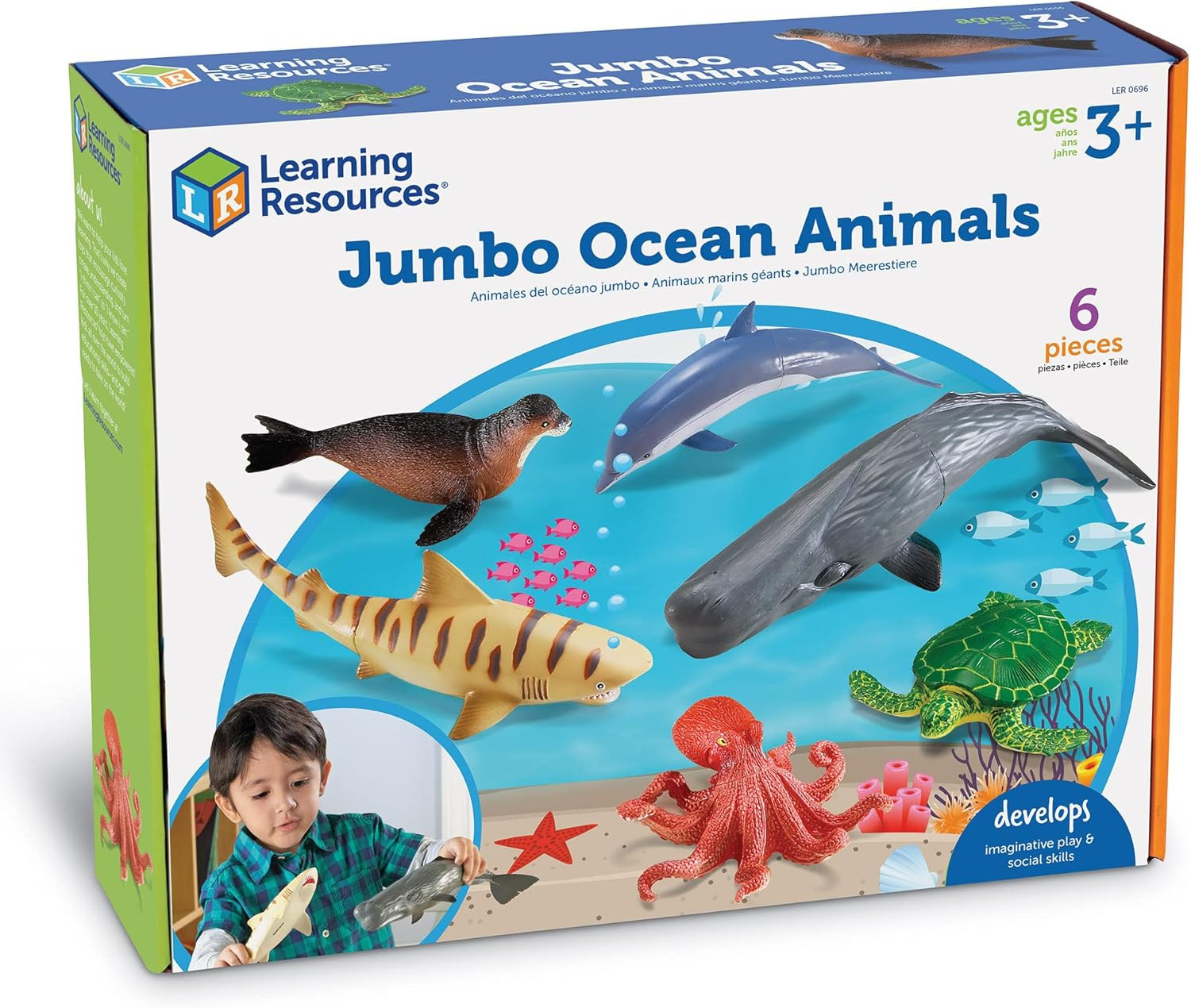 Jumbo Ocean Animals – 6 Pieces, Ages 3+ Toddler Learning Toys, Sea Animals Figur