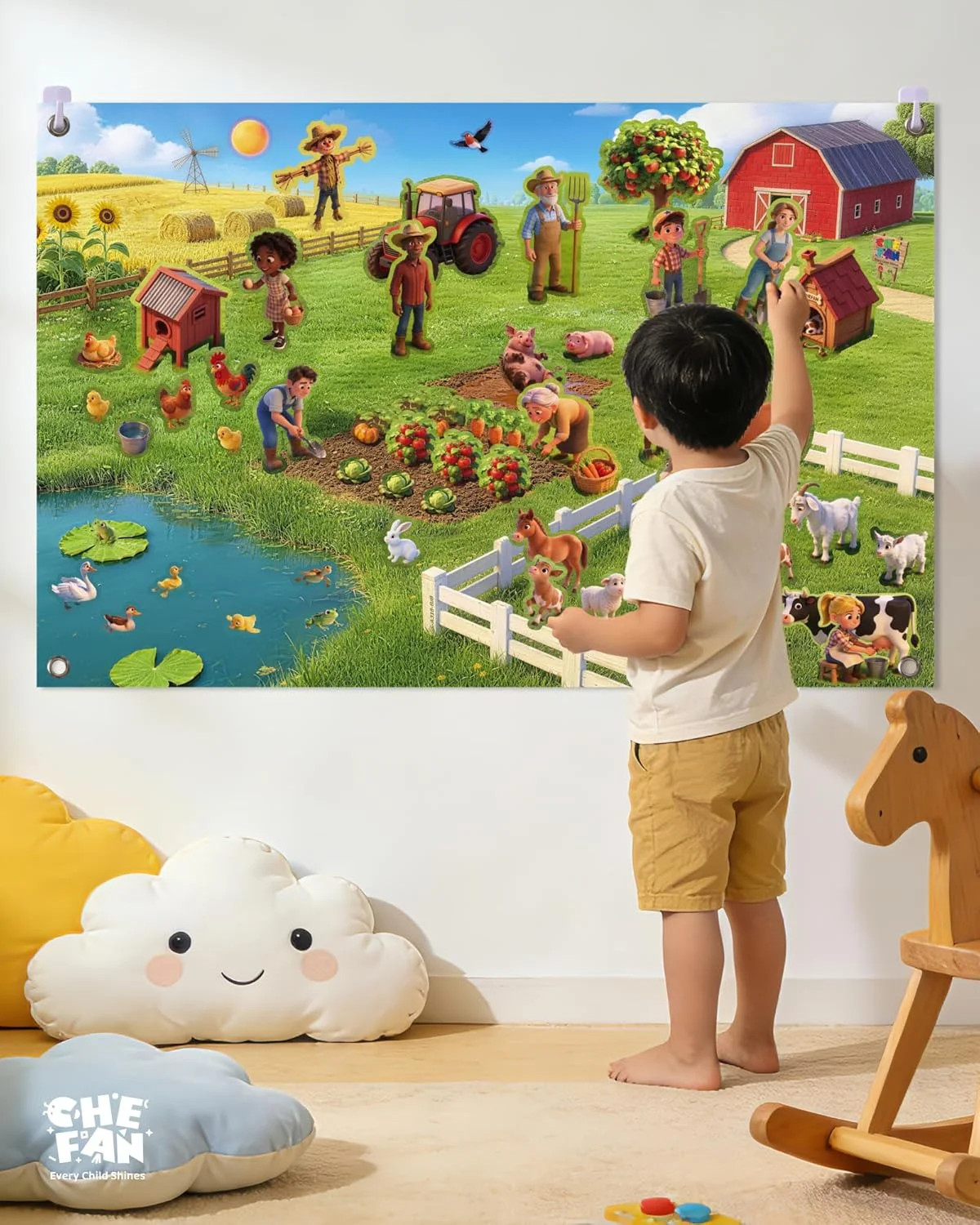 CHEFAN Farm Animals Felt Story Board Set 58 PCS, 3.5FT Interactive Storytelling
