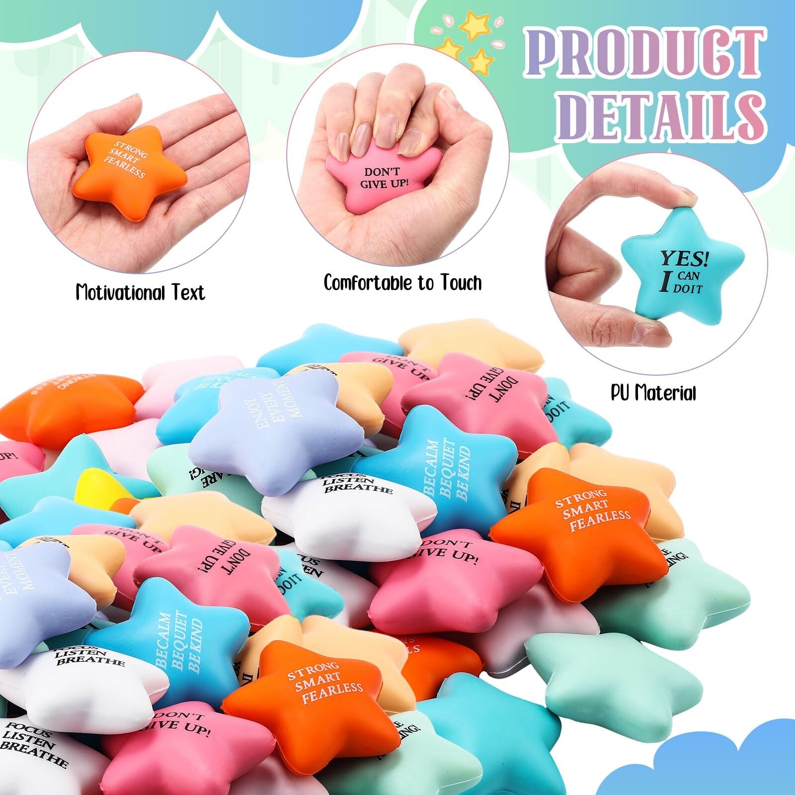 Jenaai 250 Pcs Star Stress Balls Bulk Motivational Stress Balls with Quotes S…
