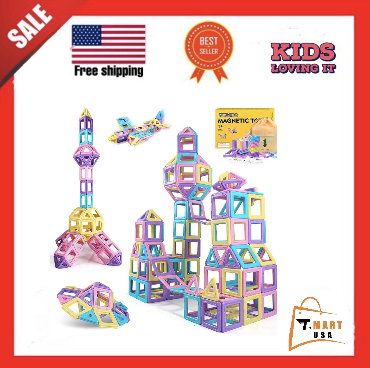 Magnetic Blocks Basic Set Magnetic Tiles, Educational 28 pcs+number kits age 2+