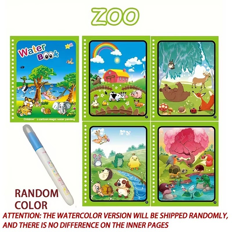 Magic Water Drawing Book Reusable Coloring Toy Educational Activity for Kids