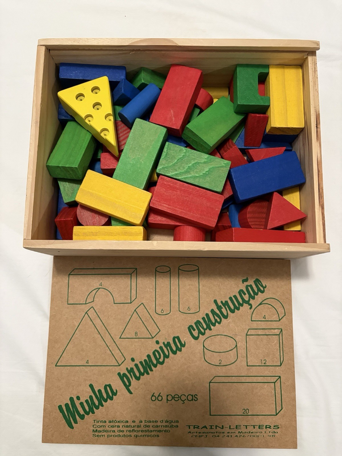 66 Pieces WOOD SHAPES Colored Building Blocks Children’s Wooden TOYS Crafts BOX
