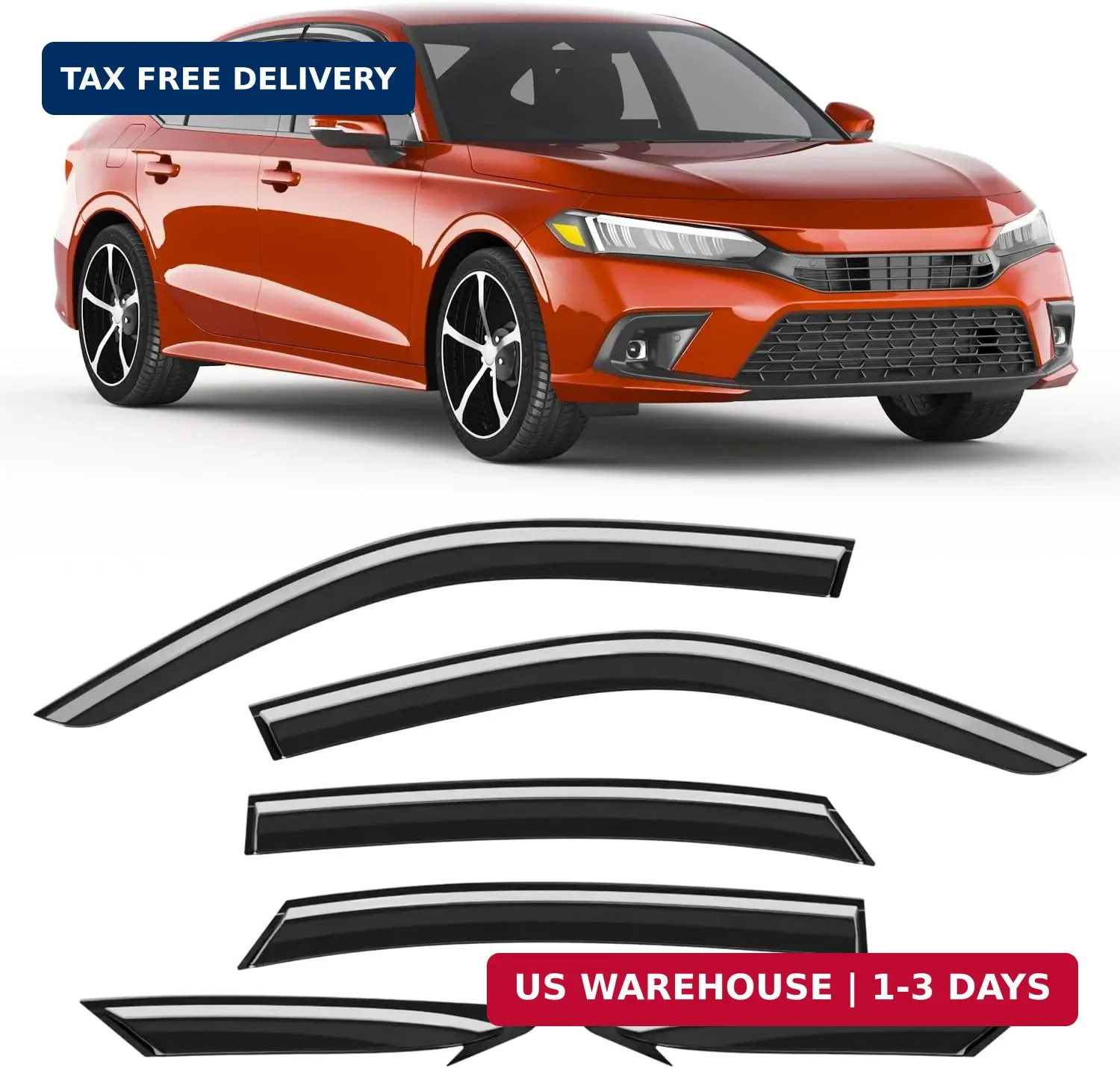 6-PCS Extra-Thick Rain Guards Fit for Honda Civic Sedan 2022-2026 Extra Durable