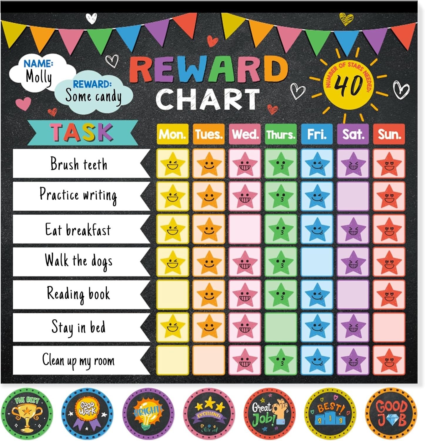 Reward Chart for Kids,Magnetic Behavior Chore Chart for Kids at Home,26 Black…
