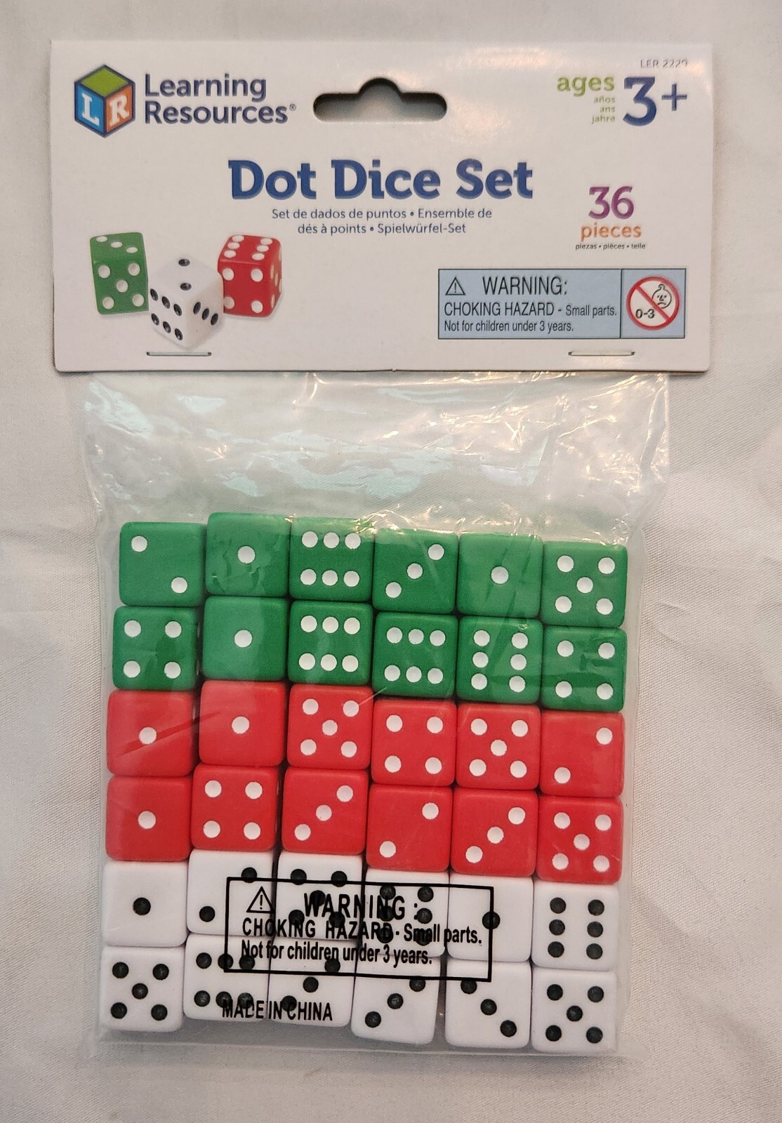 LEARNING RESOURCES Red Green & White Dot Dice Set – Pack of 36 – LER 2229 – NEW