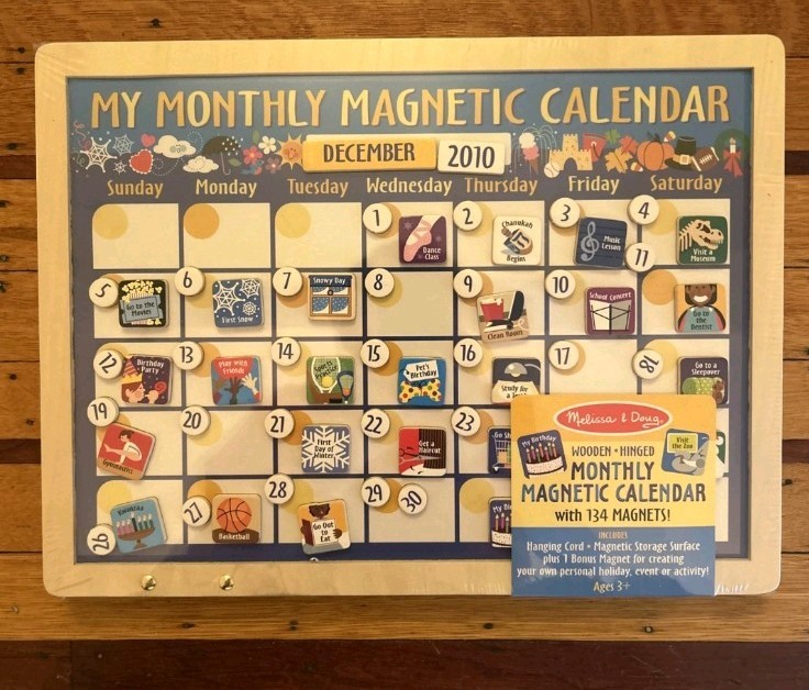 Melissa & Doug Monthly Magnetic Calendar Wooden Hinged Set w/ 134 Magnets NEW!