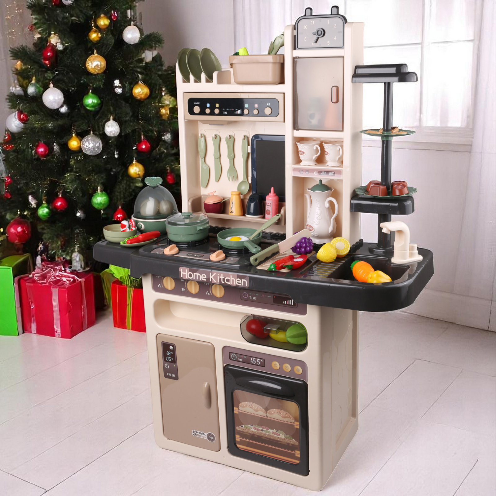 Realistic Kitchen Toy Set for Kids with Lights, Music, Steam & Accessories 65Pcs