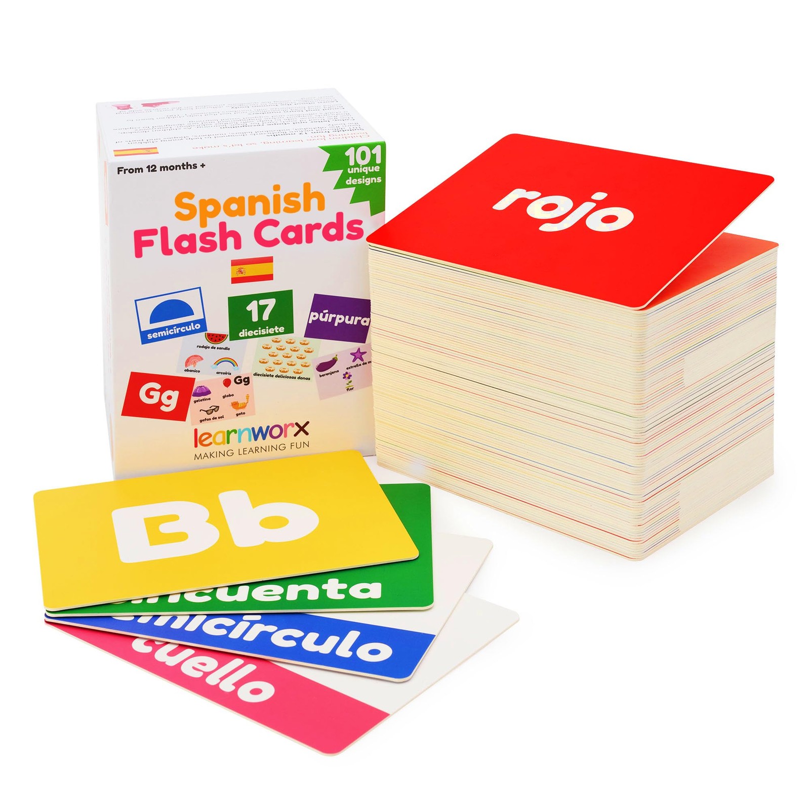 Spanish Flash Cards for Kids and Toddlers – 101 Cards – 202 Sides – Learn Sha…