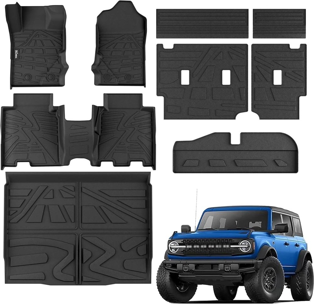 21-25 Ford Bronco 4 Door (Not Sport) Floor Mats 9-Piece Set 1st, 2nd Rows &