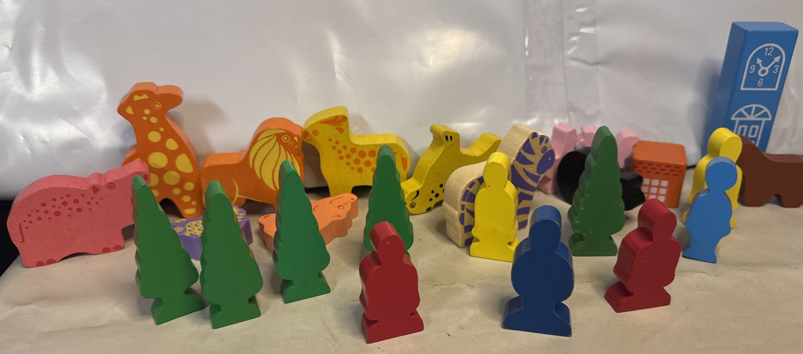 Set of 25 Wooden Zoo Animal Blocks Toys Preschool Kids Homeschool Educational