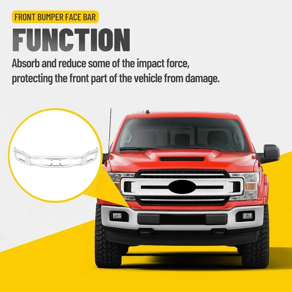 18-20 Ford F150 Front Bumper Face Bar w/ Fog Light Hole Impact Bar Chrome