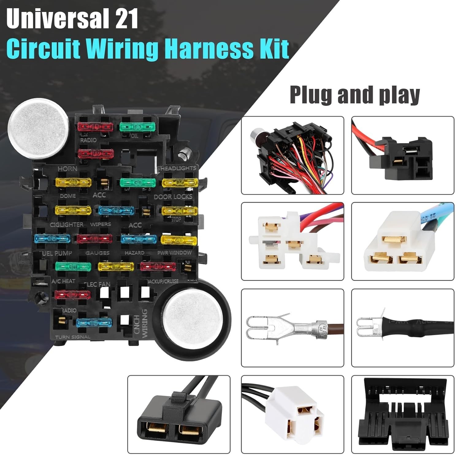 Universal 21 Circuit Wiring Harness Kit for GM Chevy Ford Mopar Hot Rod