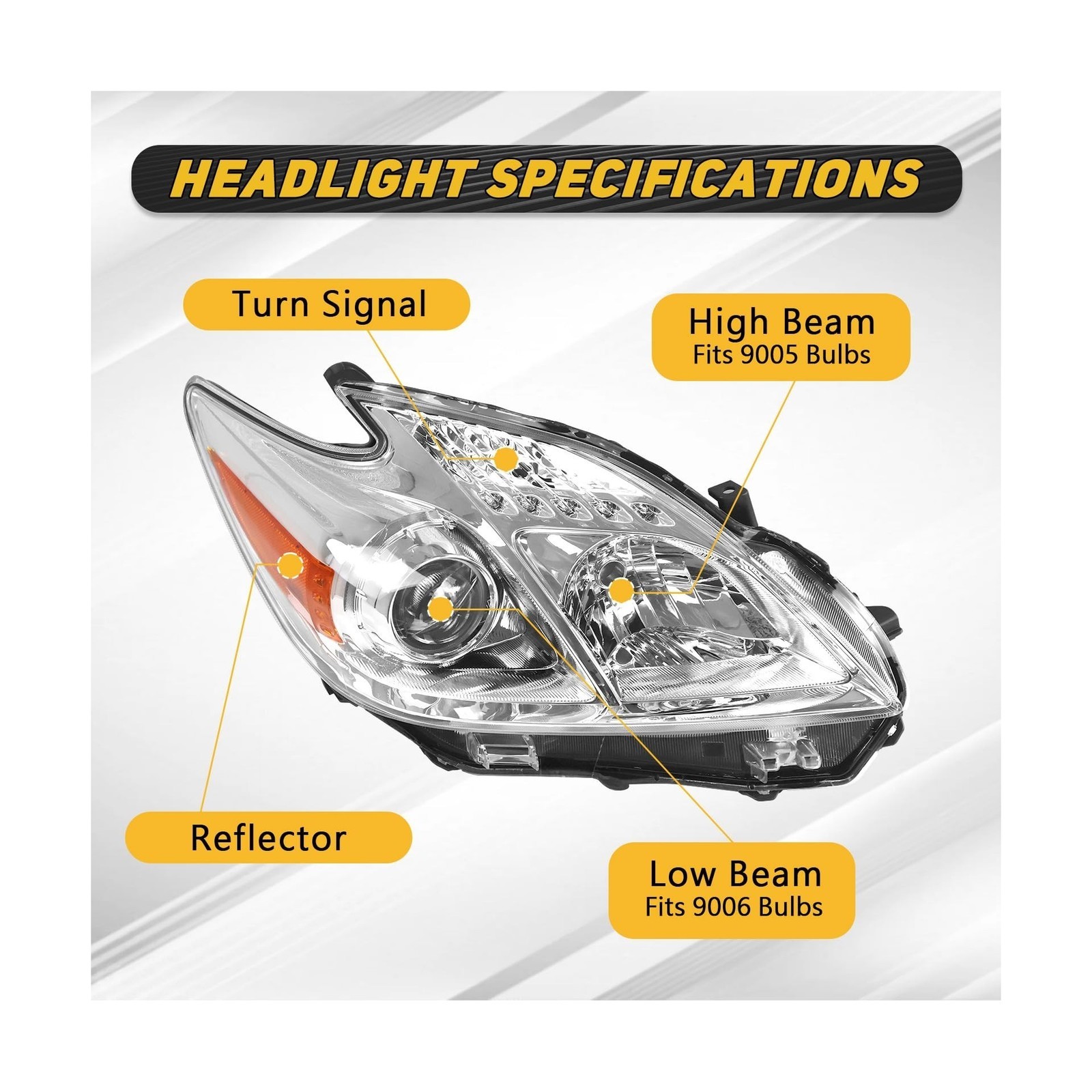 Headlight Assembly Pair Chrome-Fit Toyota Prius 2010-15(Not C/V)