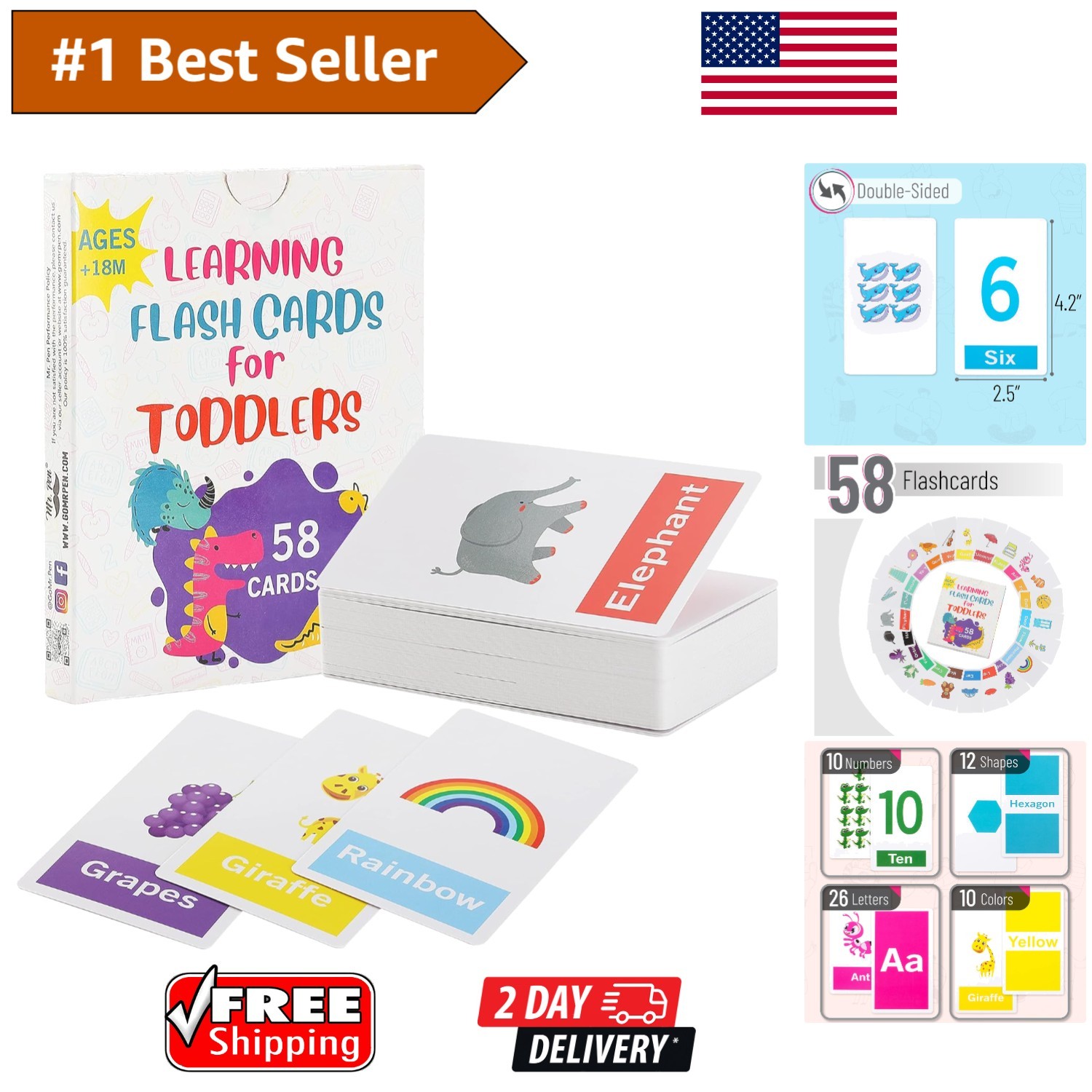 Double-Sided Alphabet & Number Flash Cards for Toddlers – 58 Wipeable Cards