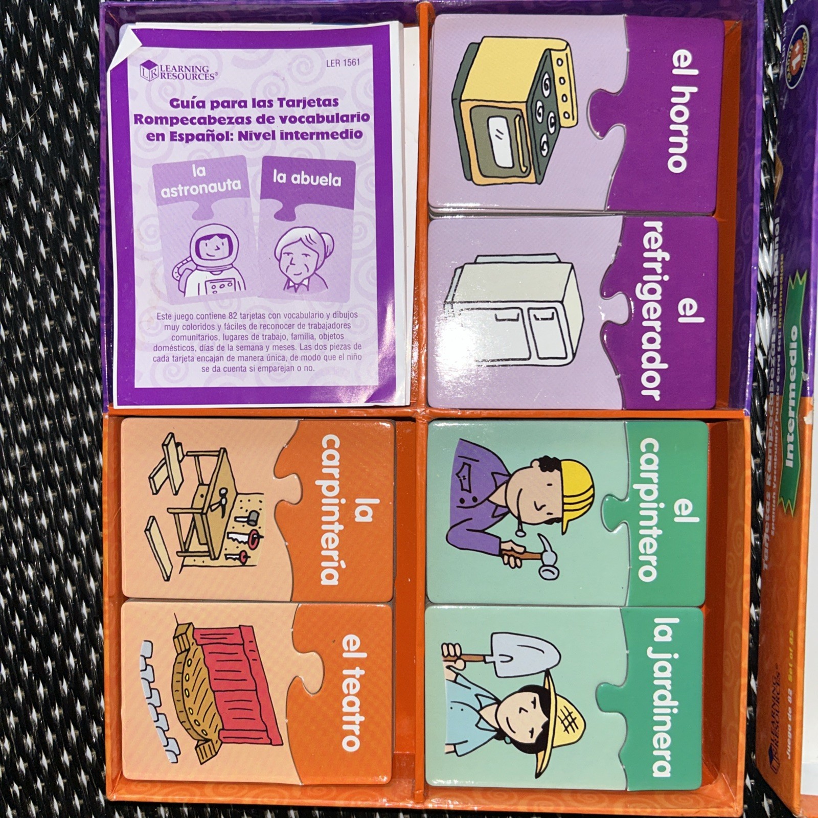 Spanish Vocabulary Flash Cards for Adults & Kids Intermediate Puzzle Cards