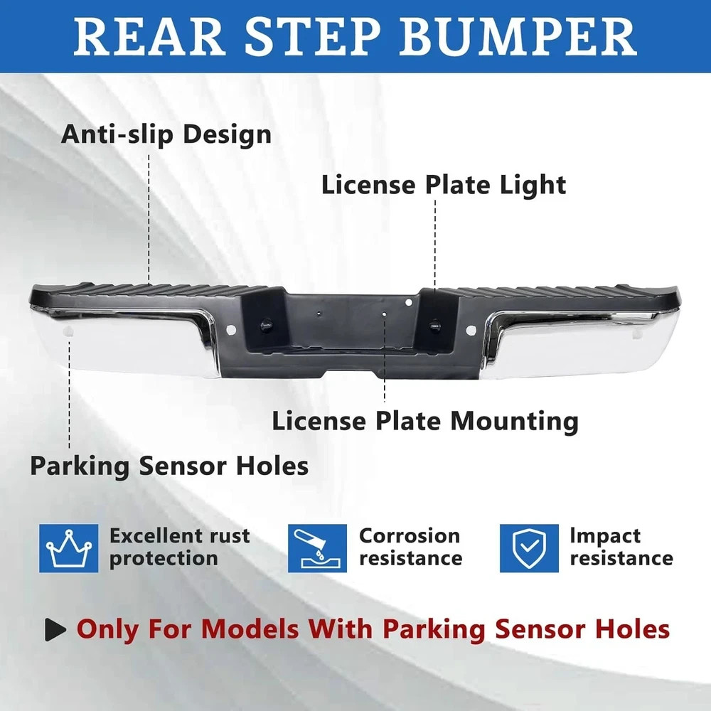 08-16 Ford F250 F350 F450 Rear Step Bumper Assembly Chrome w/ Sensor Holes