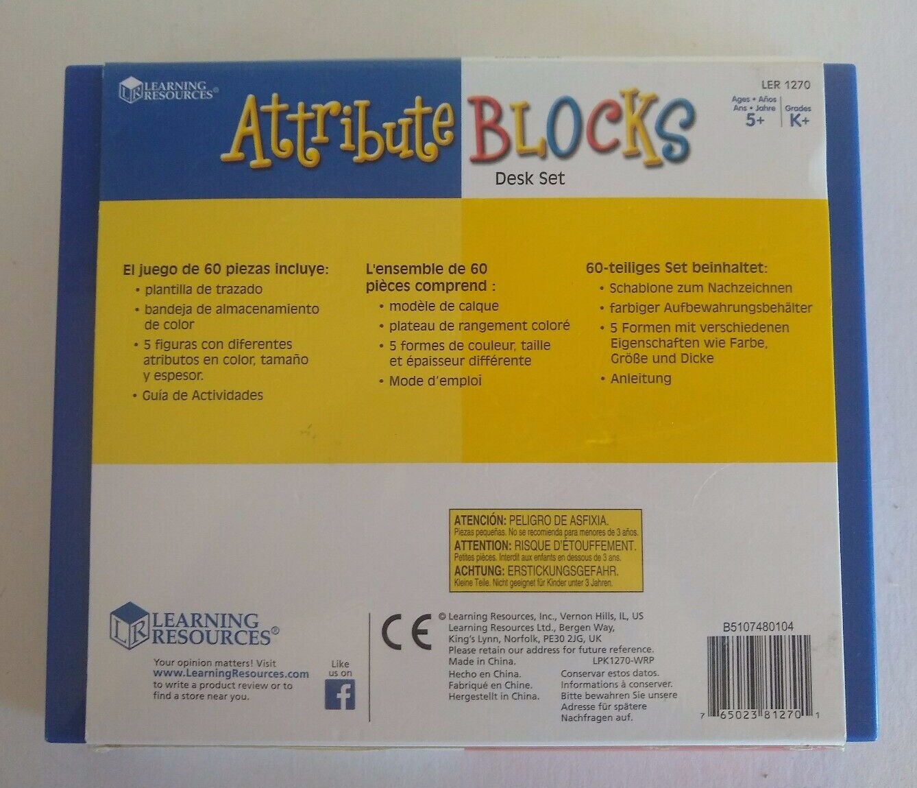 Learning Resources Attribute Blocks Desk Set 58 Pieces Tracing Template Storage