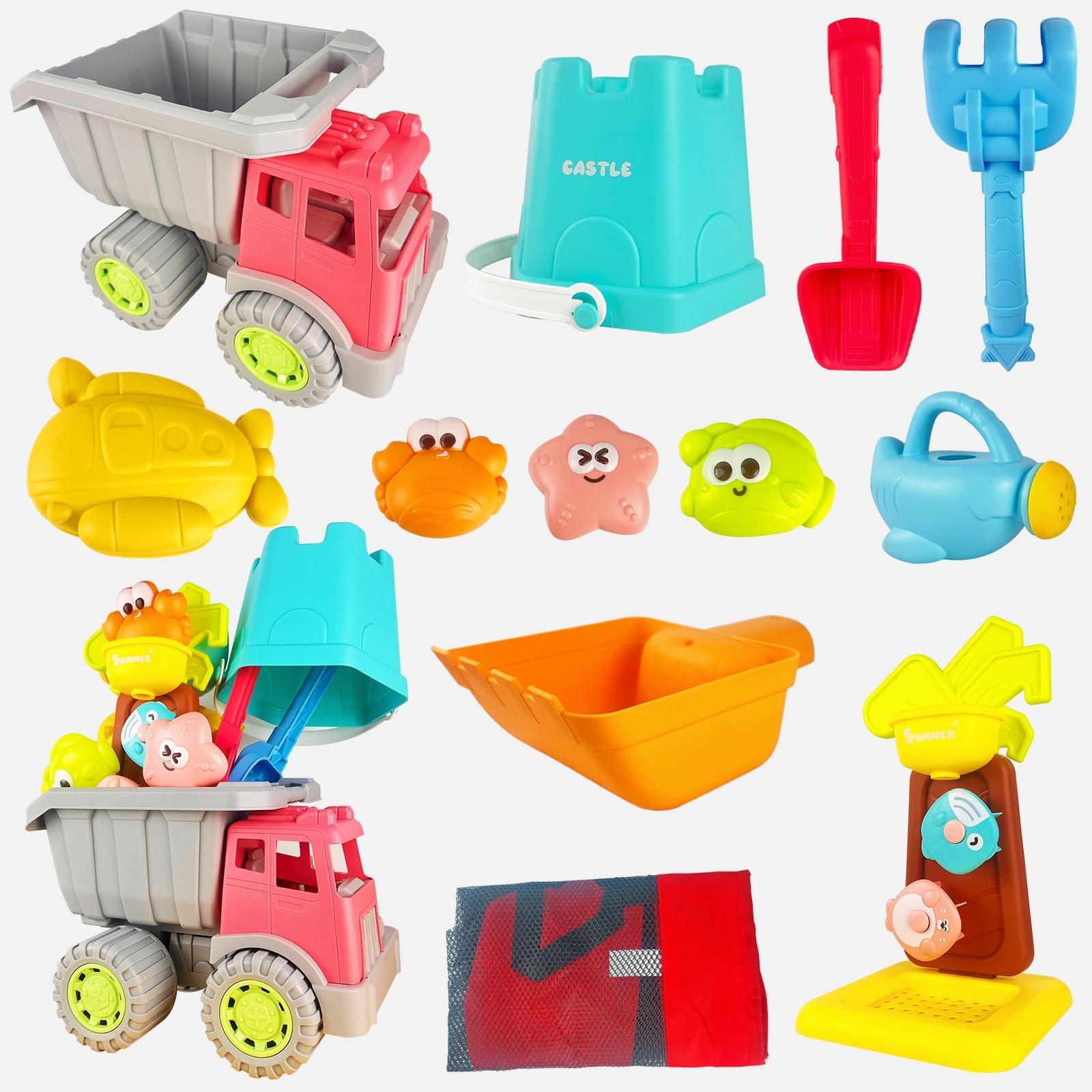 IOKUKI Sand Toys with Extra Large Mesh Bag 10.2 × 7.87 inches, Multi-color