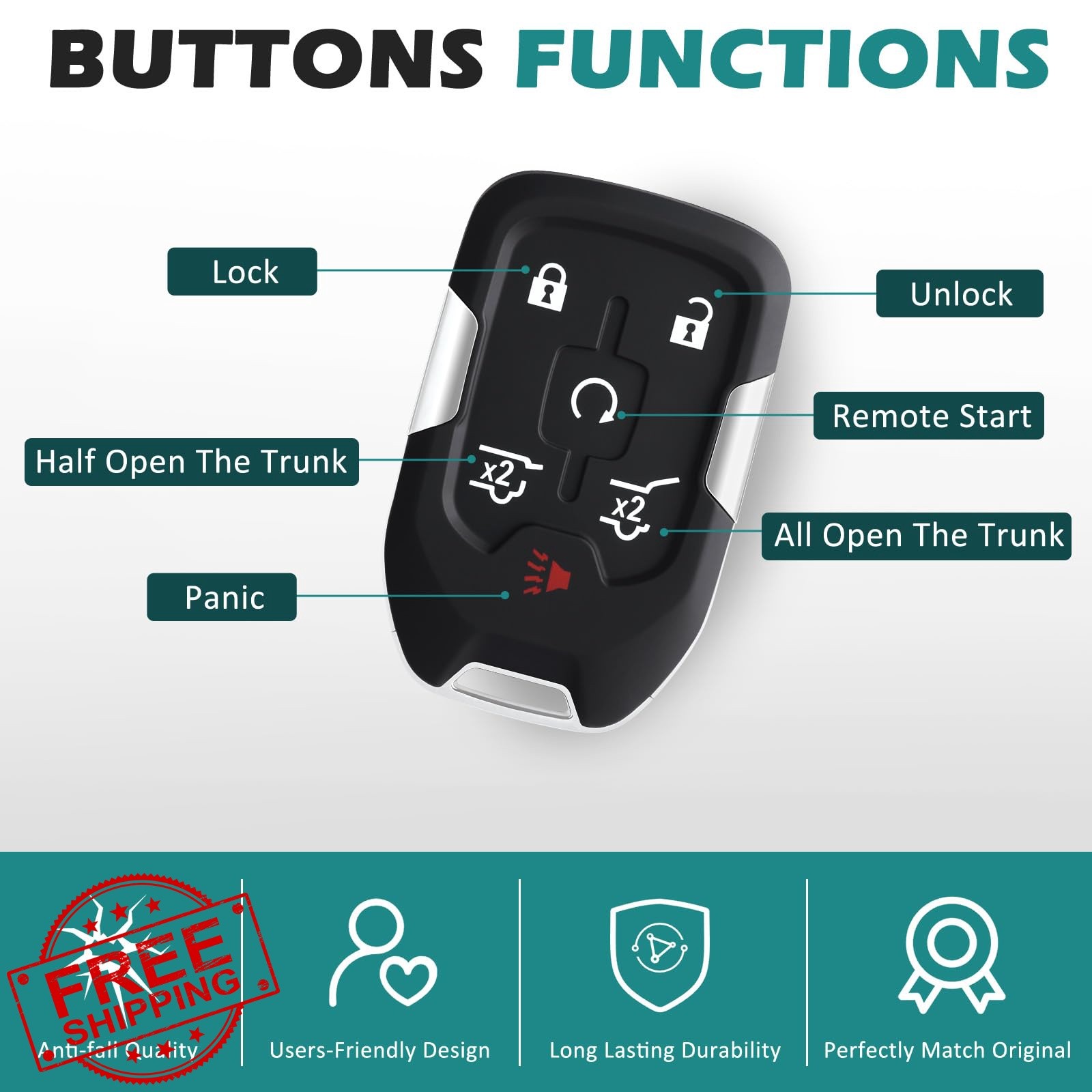 HelloAuto 6 Button Key Fob Black Silver No Chip