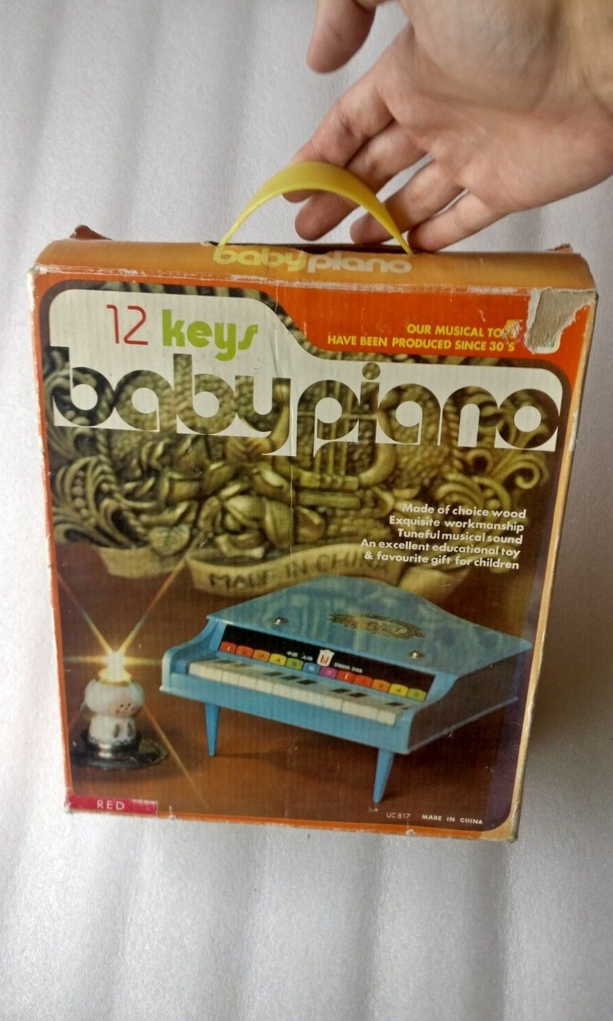 BEILEI Baby Grand Red Piano 12 Key Natural Wood 1950s Musical Instrument Toy New
