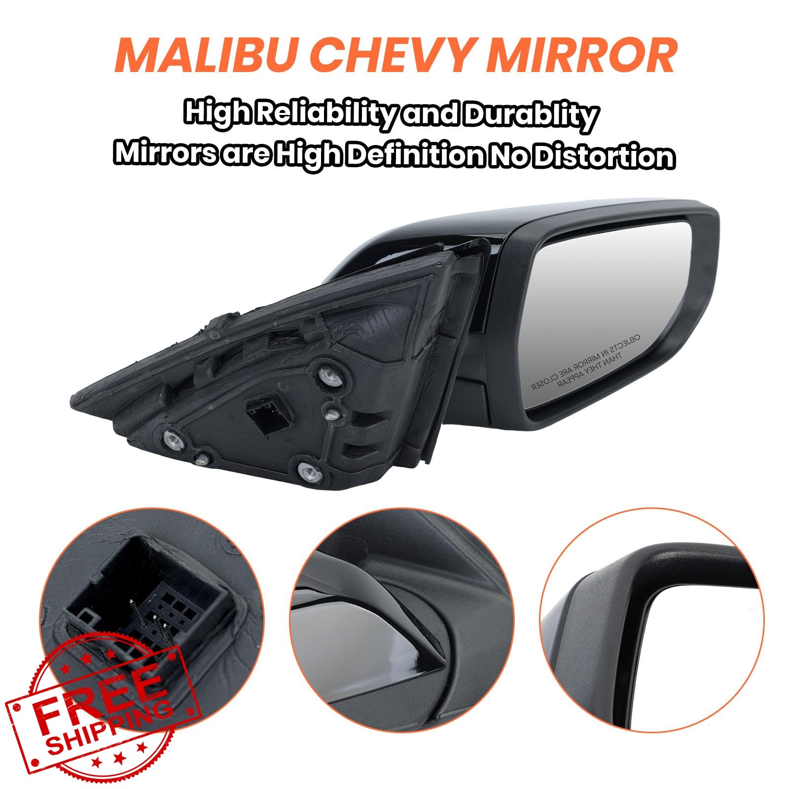 MOFOAP Passenger Mirror Chevy Malibu 2016-2022 Gloss Black Right