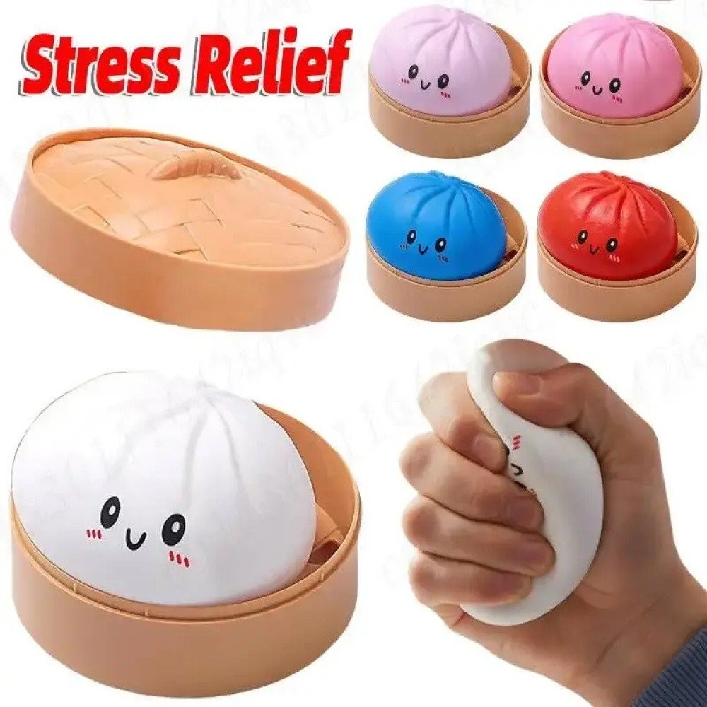 Steamed Bun Squeeze Toy Squishy Stress Relief Toy with Steamer Dough Squeeze TJQ