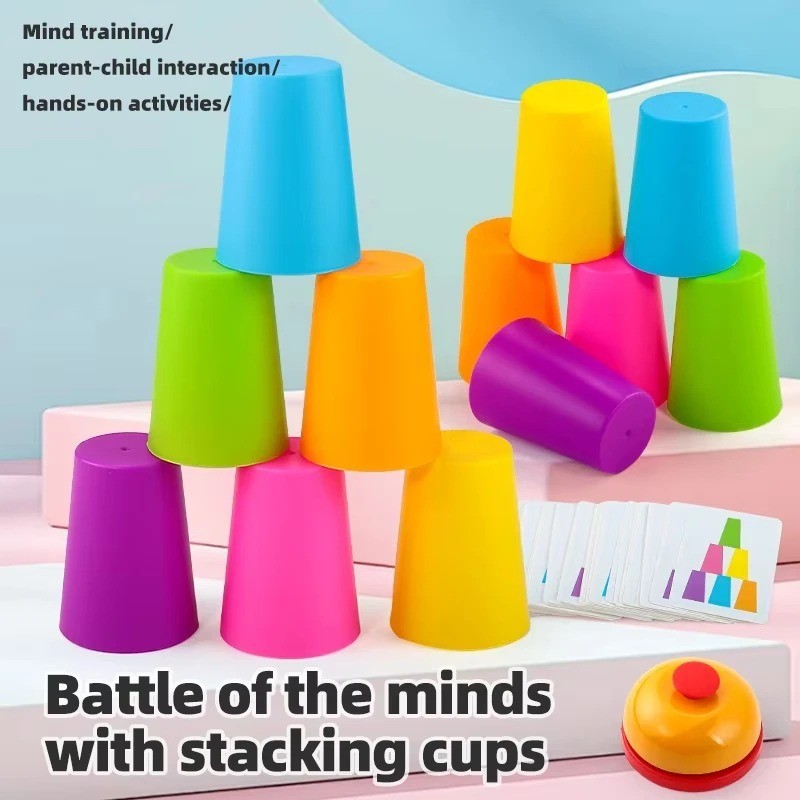 Montessori Stack Cup Game with Cards Kids Educational Logic Training Toy